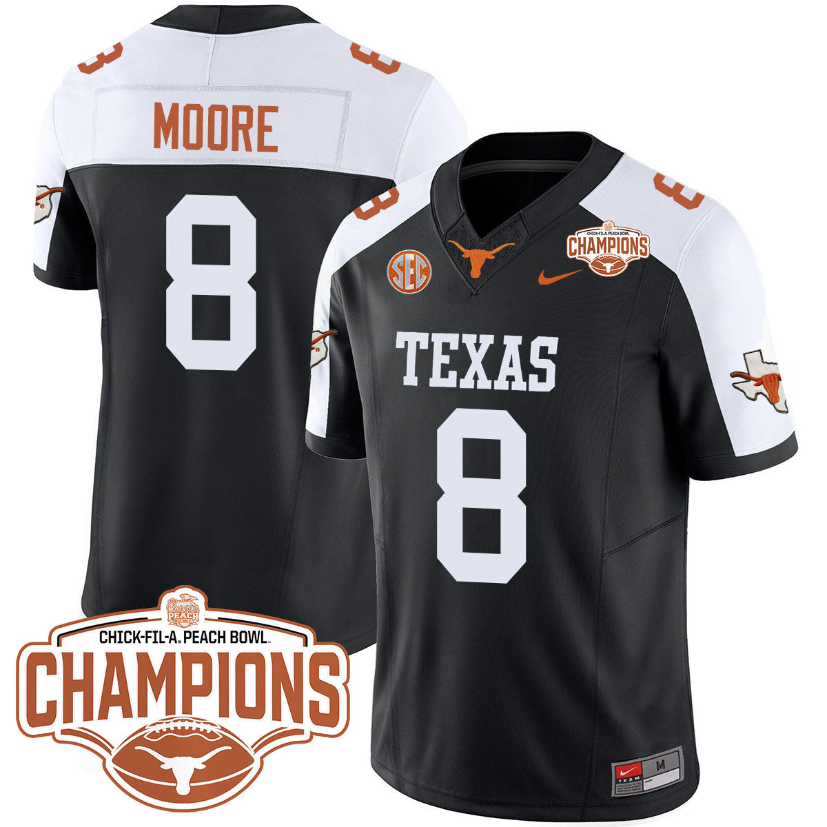 Texas Longhorns 2024 Peach Bowl Champions Jersey - All Stitched