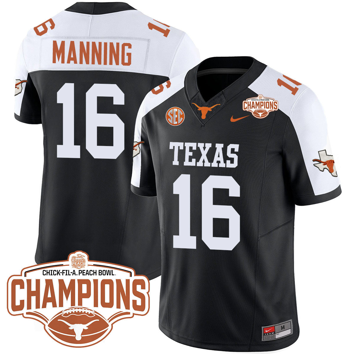 Texas Longhorns 2024 Peach Bowl Champions Jersey - All Stitched