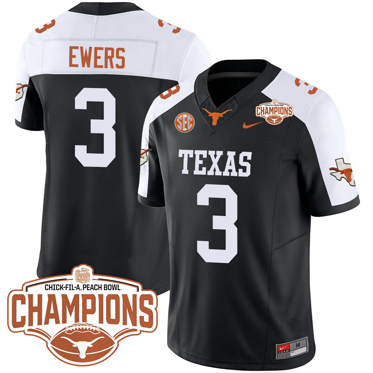 Texas Longhorns 2024 Peach Bowl Champions Jersey - All Stitched