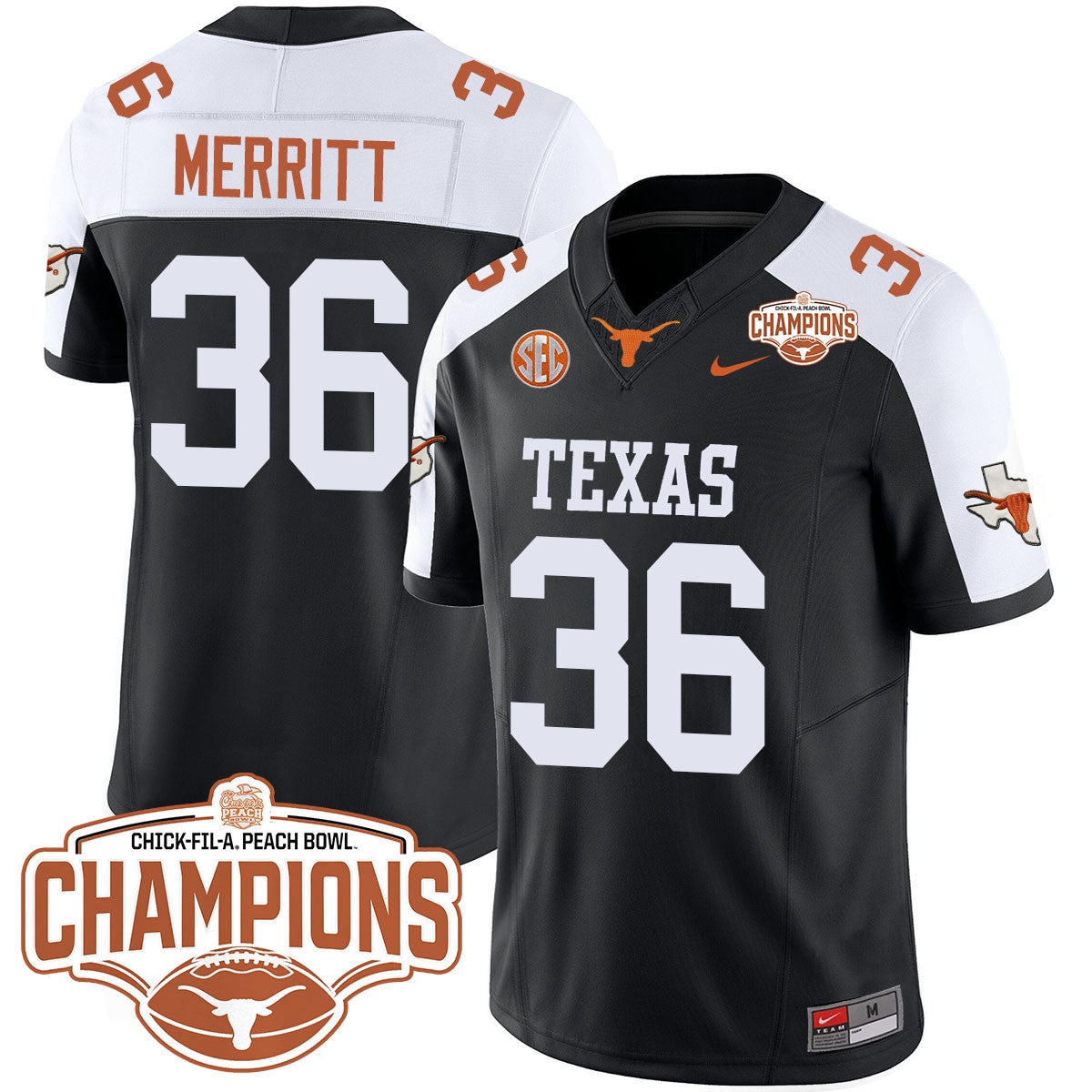 Texas Longhorns 2024 Peach Bowl Champions Jersey - All Stitched