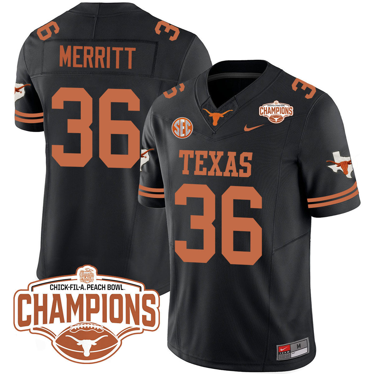 Texas Longhorns 2024 Peach Bowl Champions Jersey - All Stitched