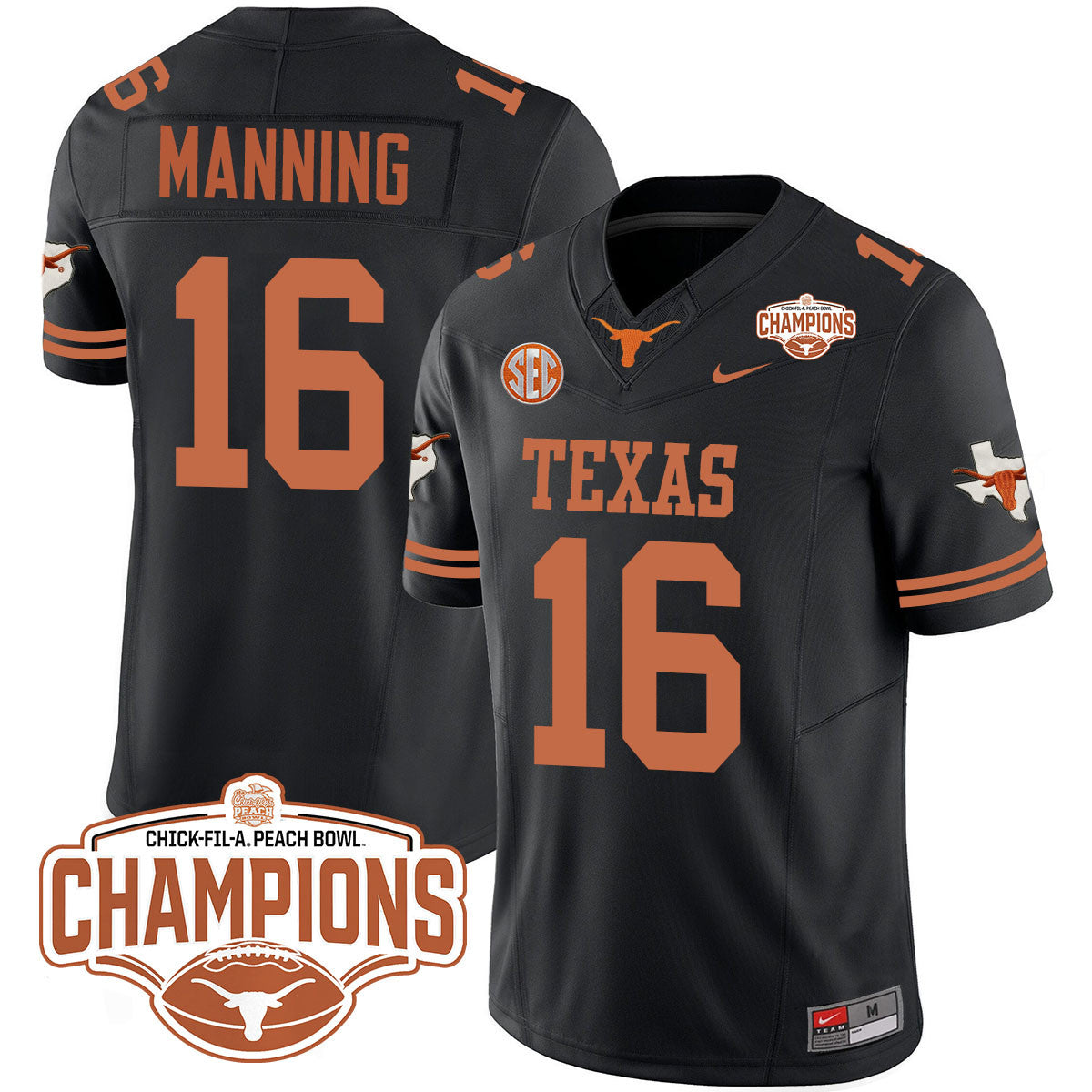 Texas Longhorns 2024 Peach Bowl Champions Jersey - All Stitched