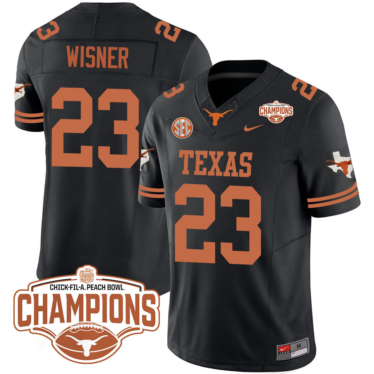 Texas Longhorns 2024 Peach Bowl Champions Jersey - All Stitched