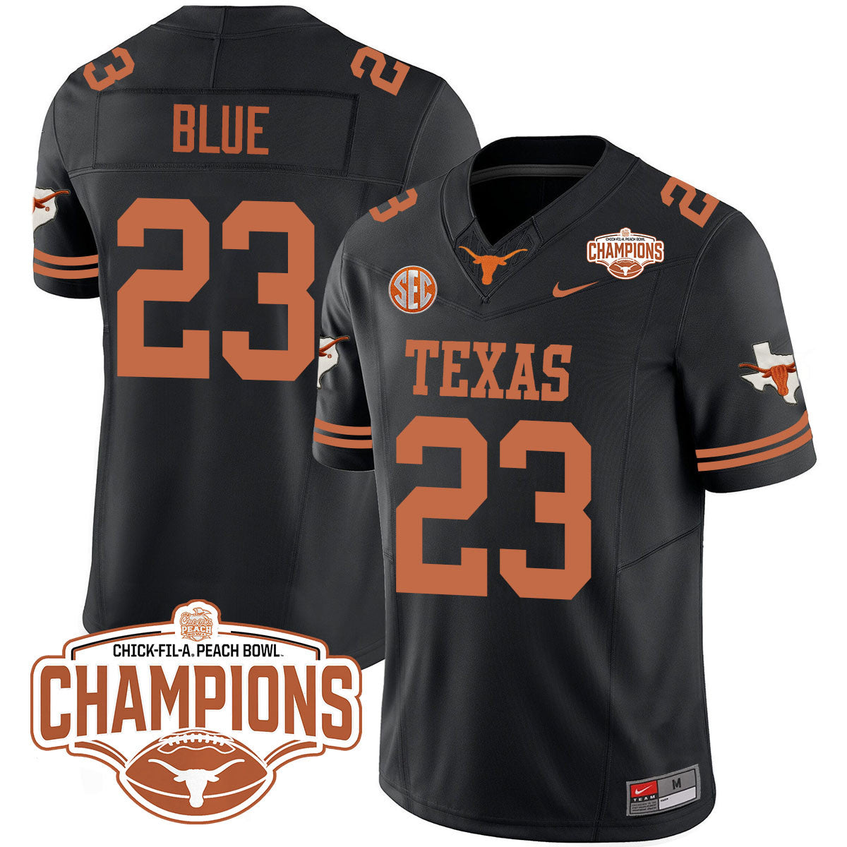 Texas Longhorns 2024 Peach Bowl Champions Jersey - All Stitched