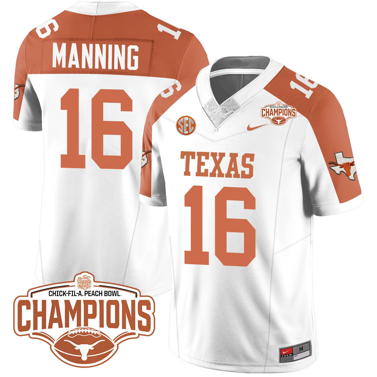 Texas Longhorns 2024 Peach Bowl Champions Jersey - All Stitched