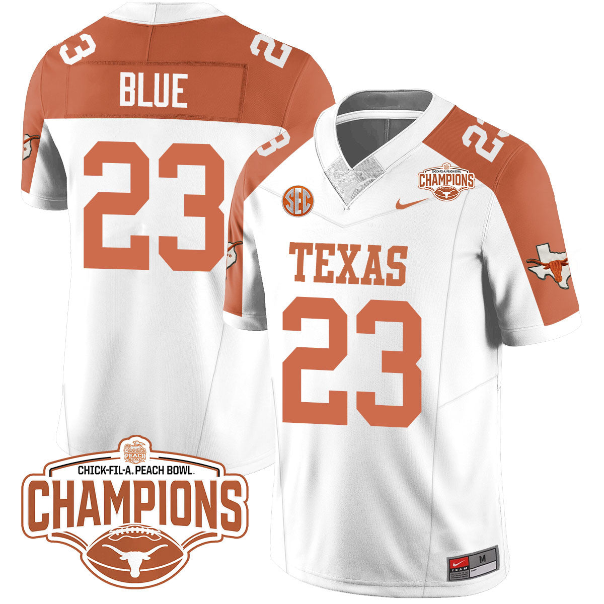 Texas Longhorns 2024 Peach Bowl Champions Jersey - All Stitched