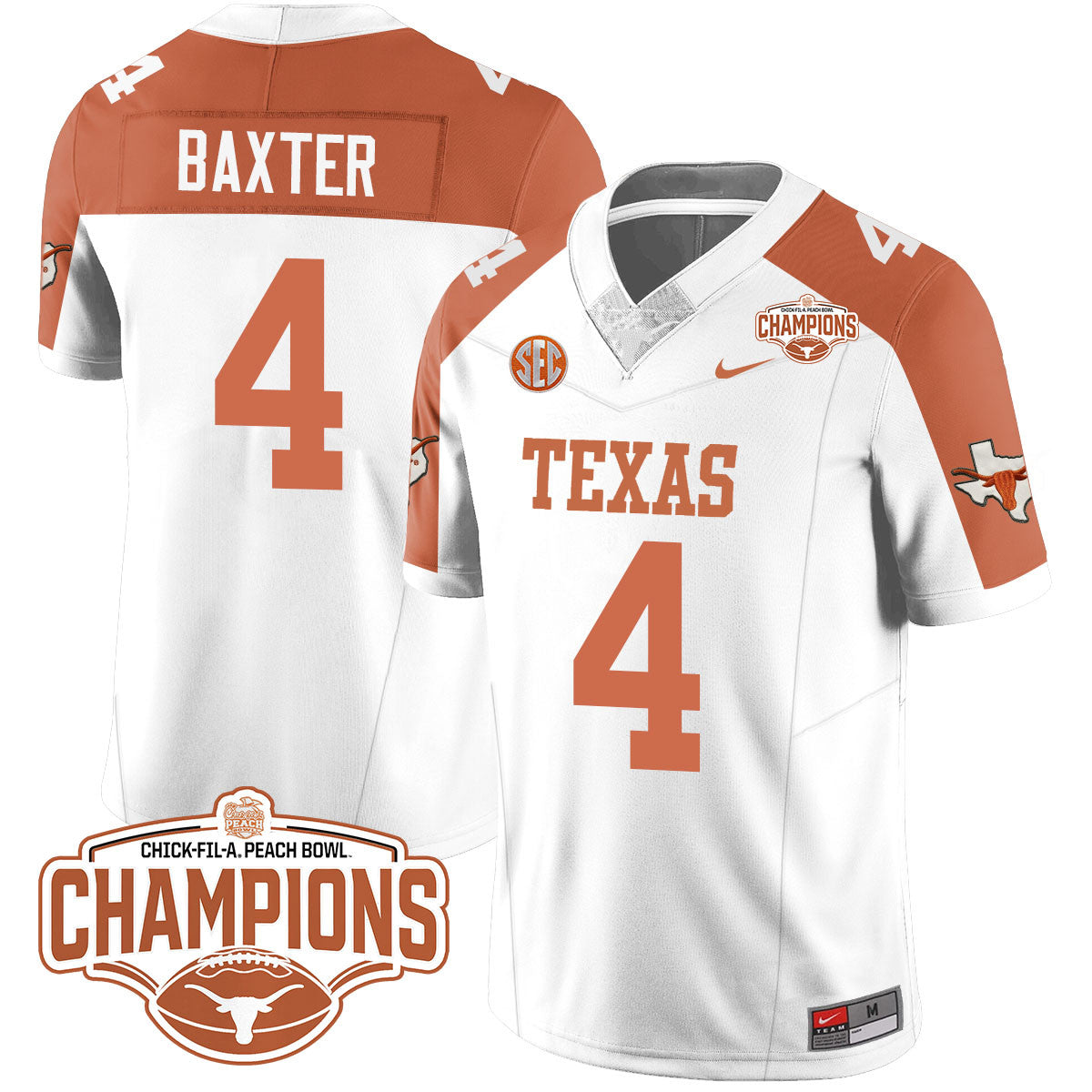 Texas Longhorns 2024 Peach Bowl Champions Jersey - All Stitched