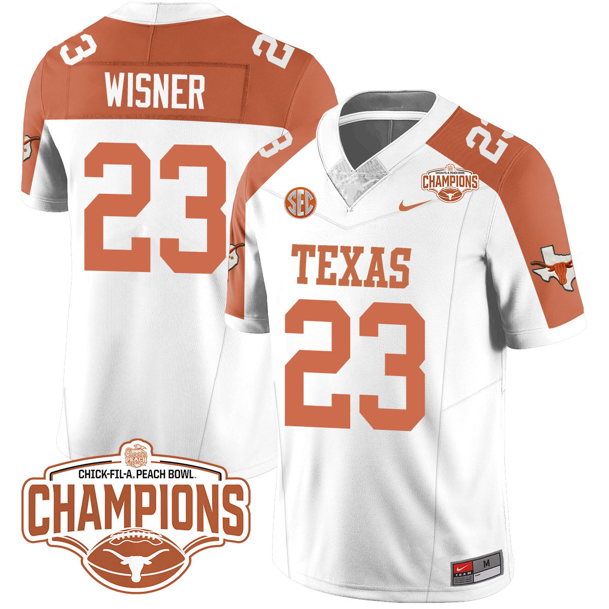 Texas Longhorns 2024 Peach Bowl Champions Jersey - All Stitched