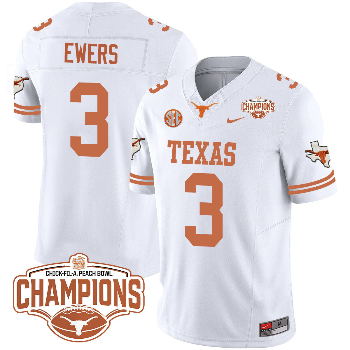 Texas Longhorns 2024 Peach Bowl Champions Jersey - All Stitched