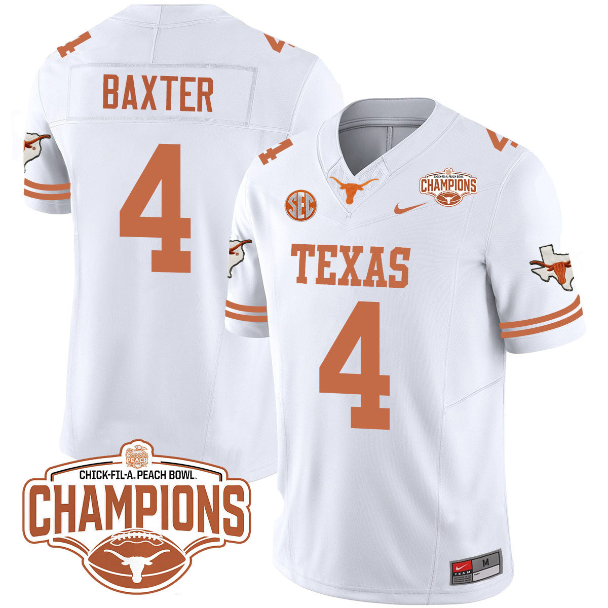 Texas Longhorns 2024 Peach Bowl Champions Jersey - All Stitched