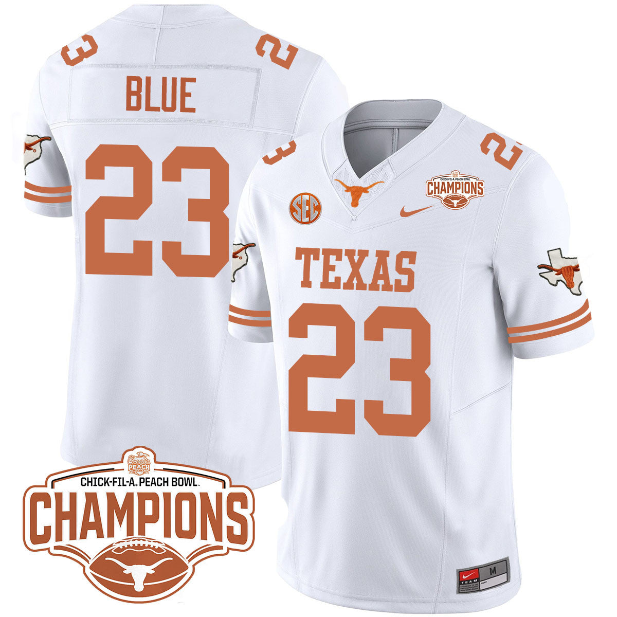 Texas Longhorns 2024 Peach Bowl Champions Jersey - All Stitched