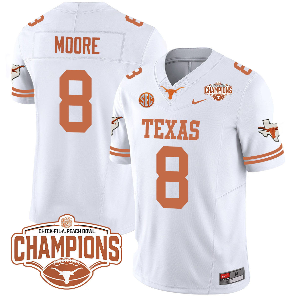 Texas Longhorns 2024 Peach Bowl Champions Jersey - All Stitched