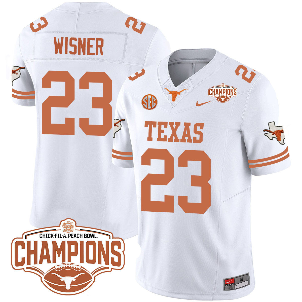Texas Longhorns 2024 Peach Bowl Champions Jersey - All Stitched