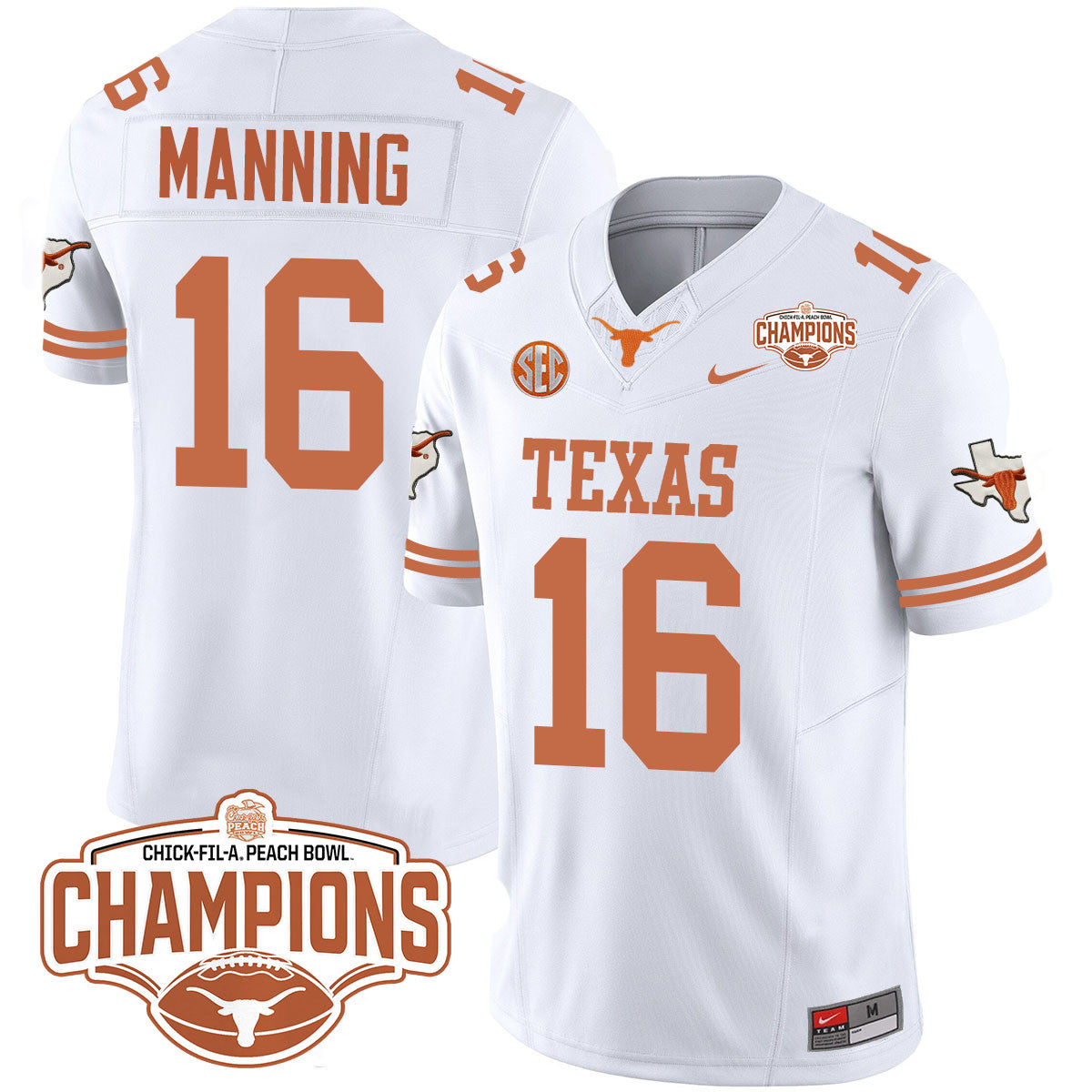 Texas Longhorns 2024 Peach Bowl Champions Jersey - All Stitched