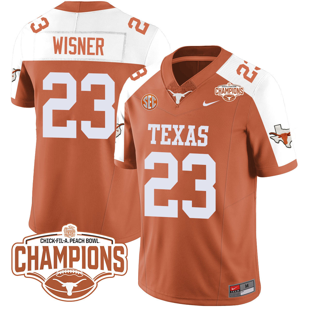 Texas Longhorns 2024 Peach Bowl Champions Jersey - All Stitched