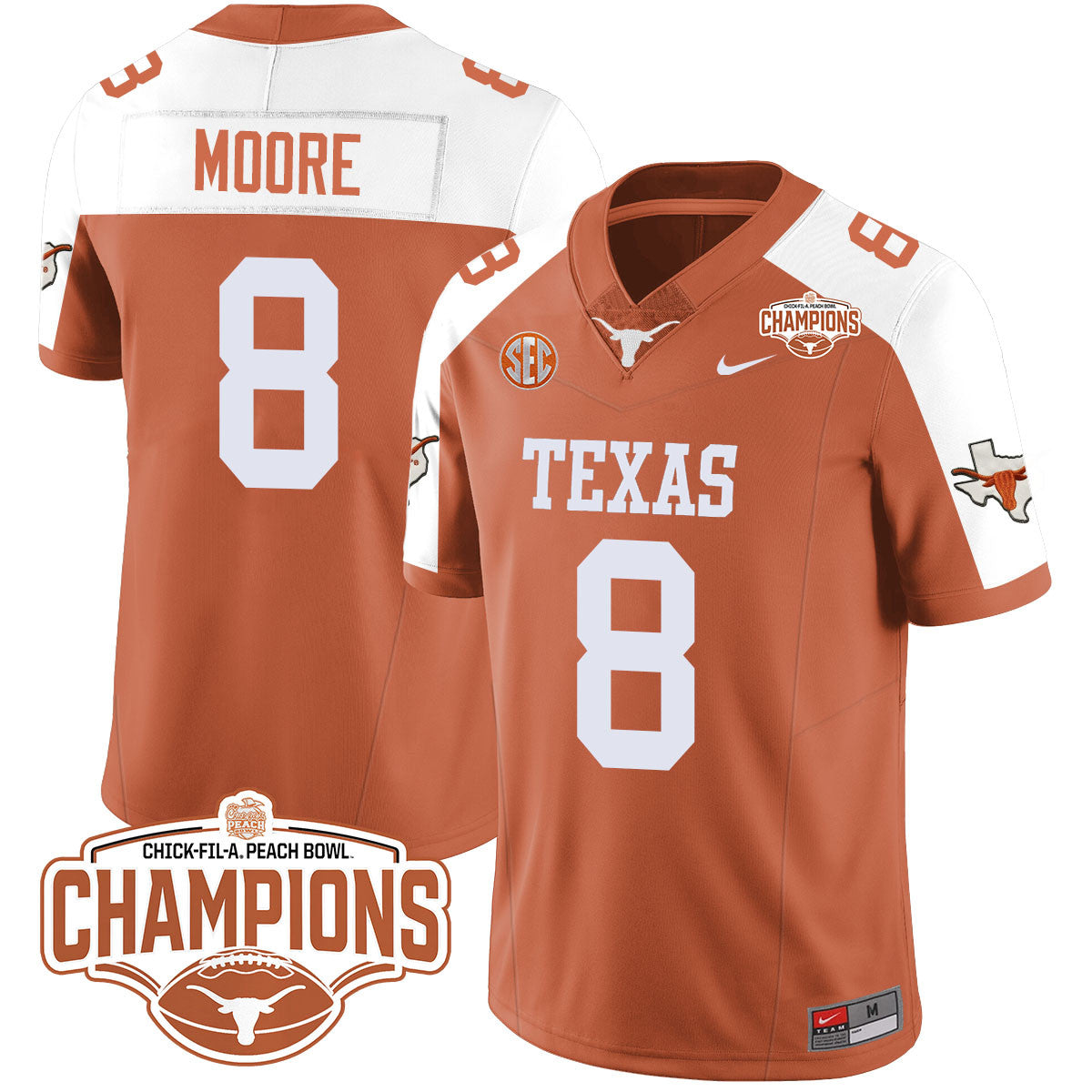 Texas Longhorns 2024 Peach Bowl Champions Jersey - All Stitched