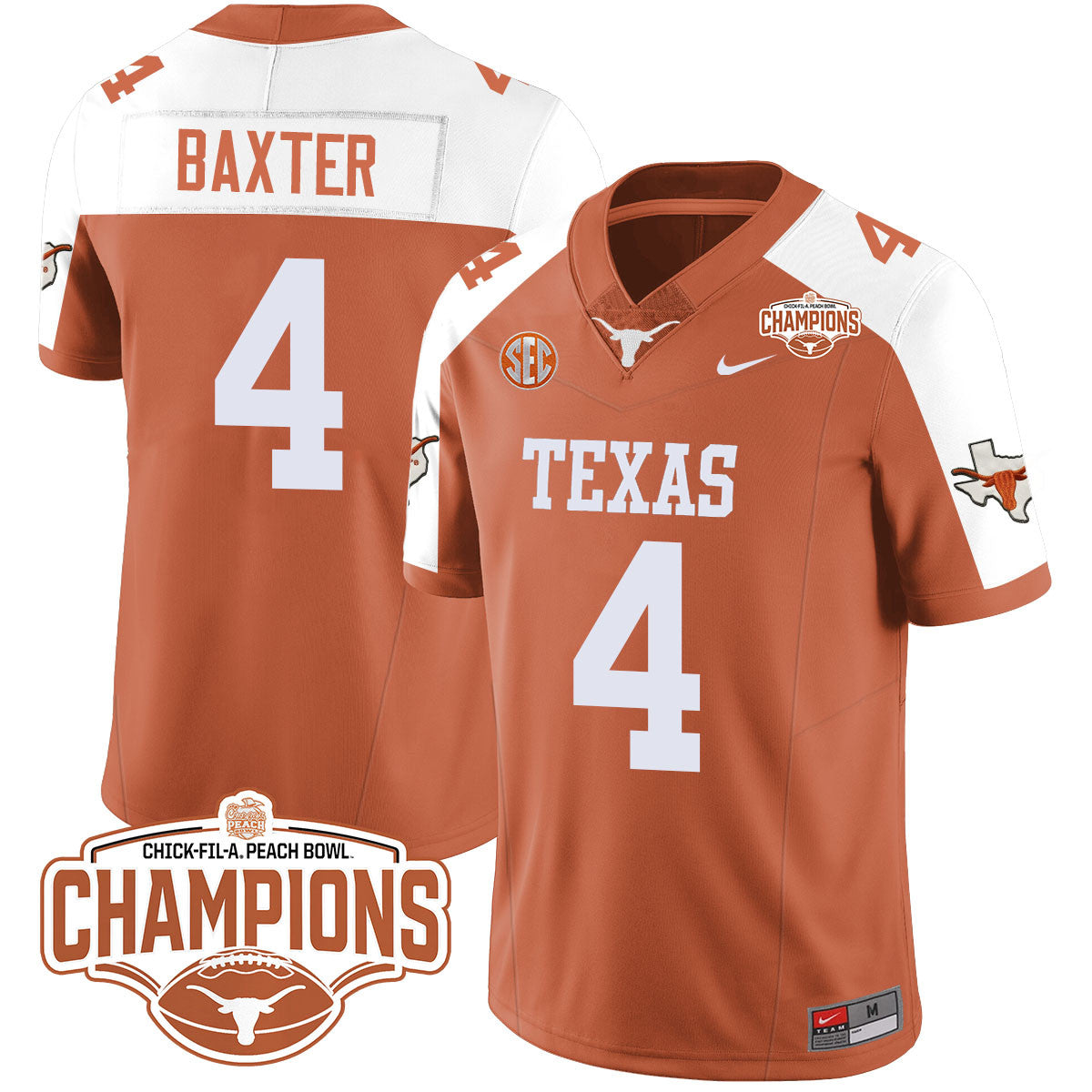 Texas Longhorns 2024 Peach Bowl Champions Jersey - All Stitched