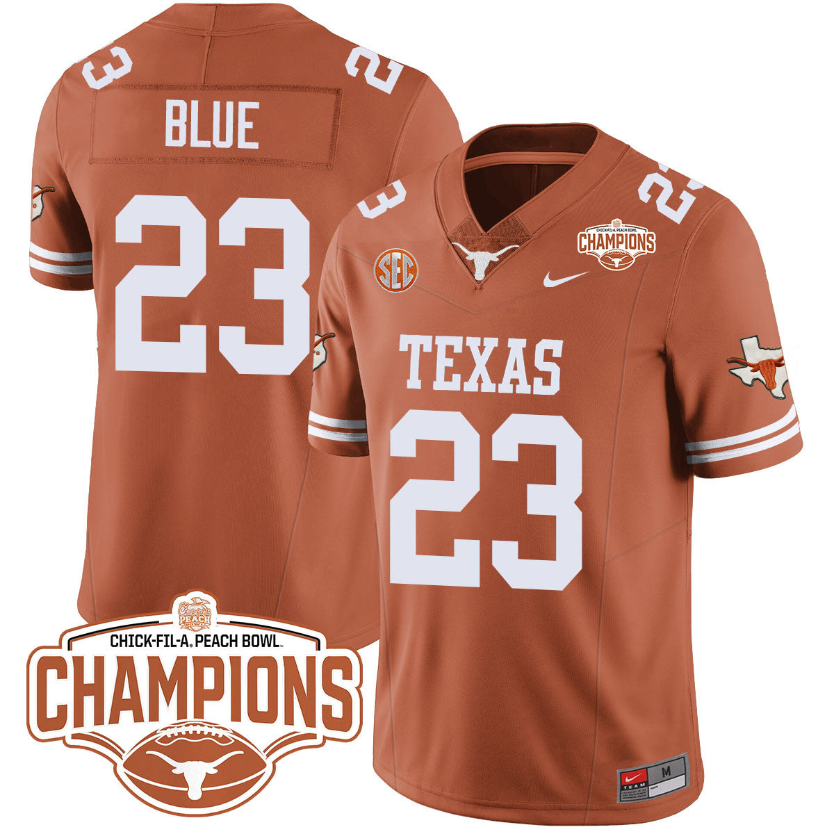Texas Longhorns 2024 Peach Bowl Champions Jersey - All Stitched