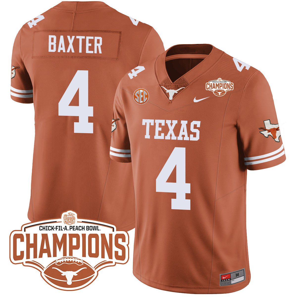 Texas Longhorns 2024 Peach Bowl Champions Jersey - All Stitched