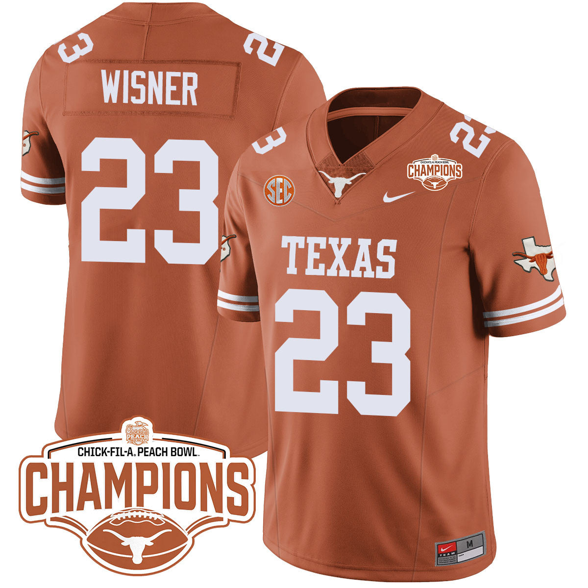 Texas Longhorns 2024 Peach Bowl Champions Jersey - All Stitched