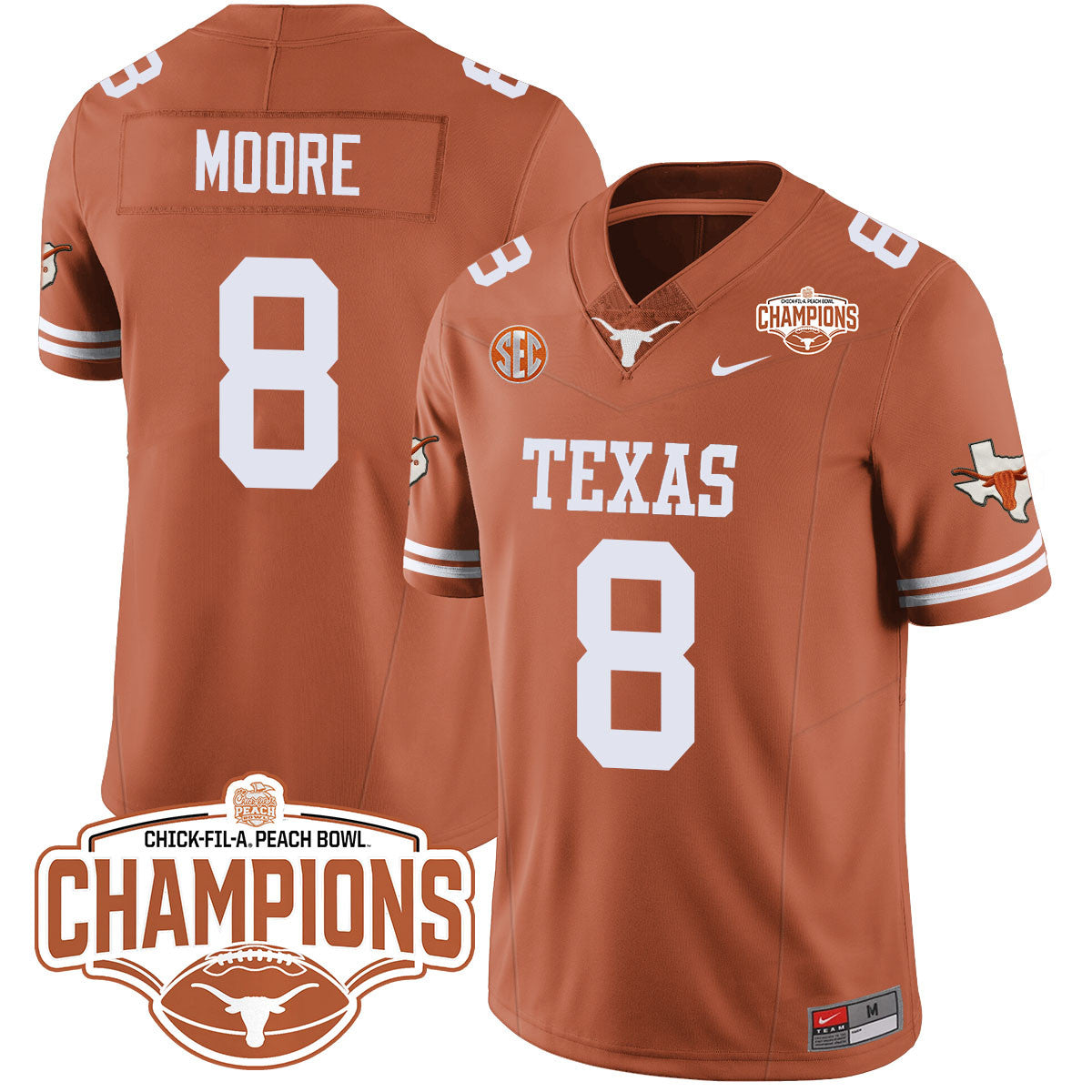 Texas Longhorns 2024 Peach Bowl Champions Jersey - All Stitched