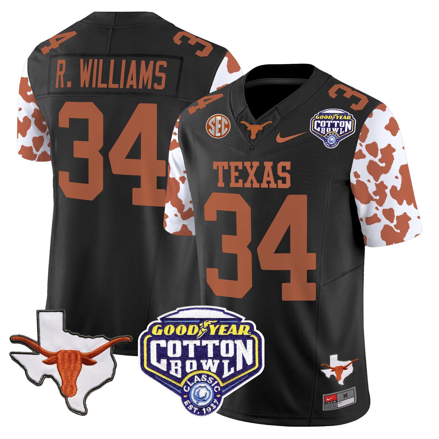 Texas Longhorns Cow Spots Cotton Bowl Patch Vapor Limited Jersey - All Stitched