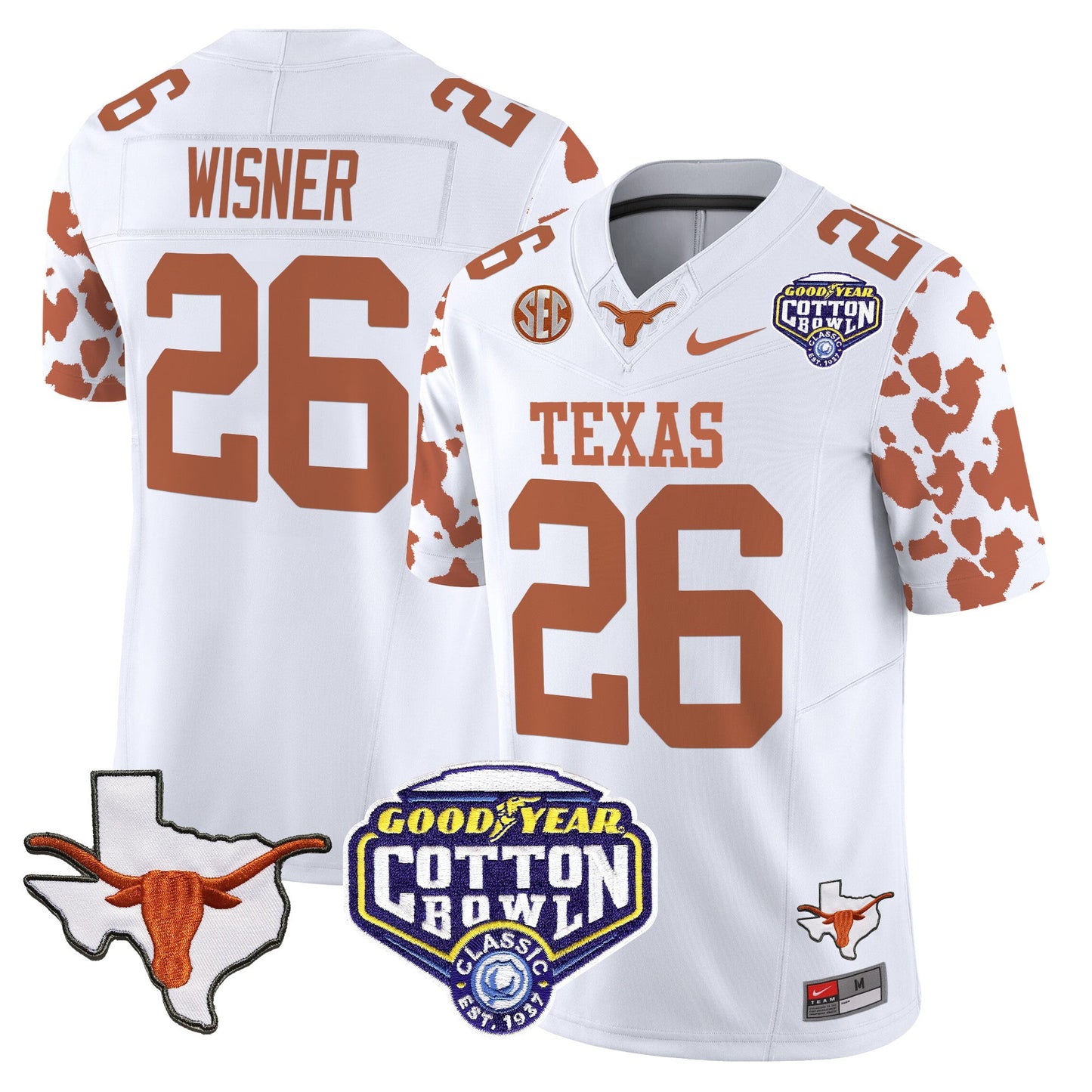 Texas Longhorns Cow Spots Cotton Bowl Patch Vapor Limited Jersey - All Stitched