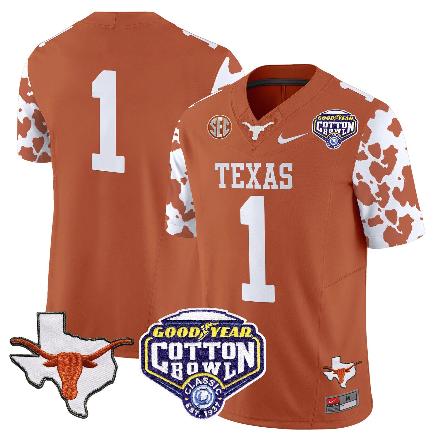 Texas Longhorns Cow Spots Cotton Bowl Patch Vapor Limited Jersey - All Stitched