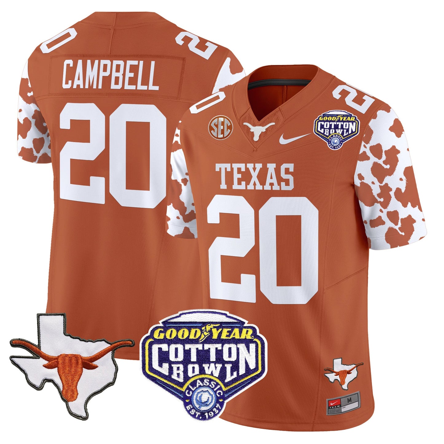 Texas Longhorns Cow Spots Cotton Bowl Patch Vapor Limited Jersey - All Stitched