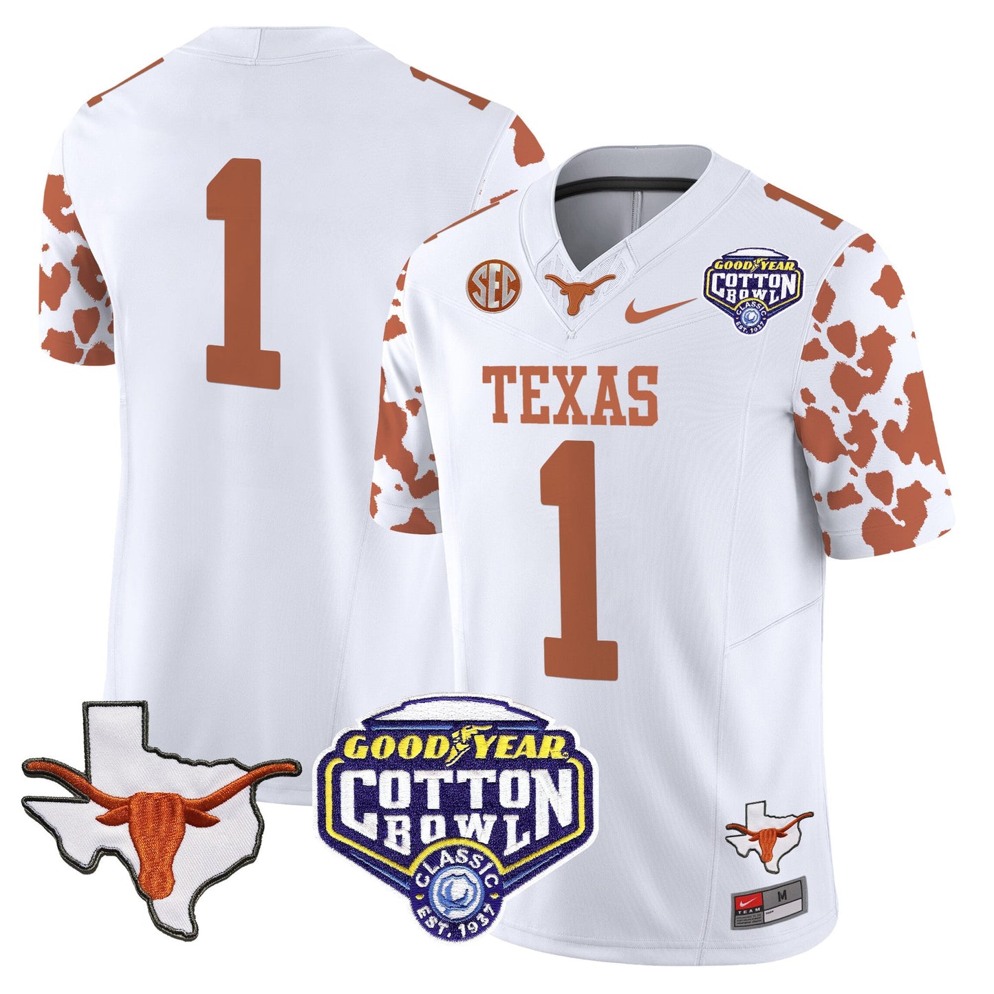 Texas Longhorns Cow Spots Cotton Bowl Patch Vapor Limited Jersey - All Stitched