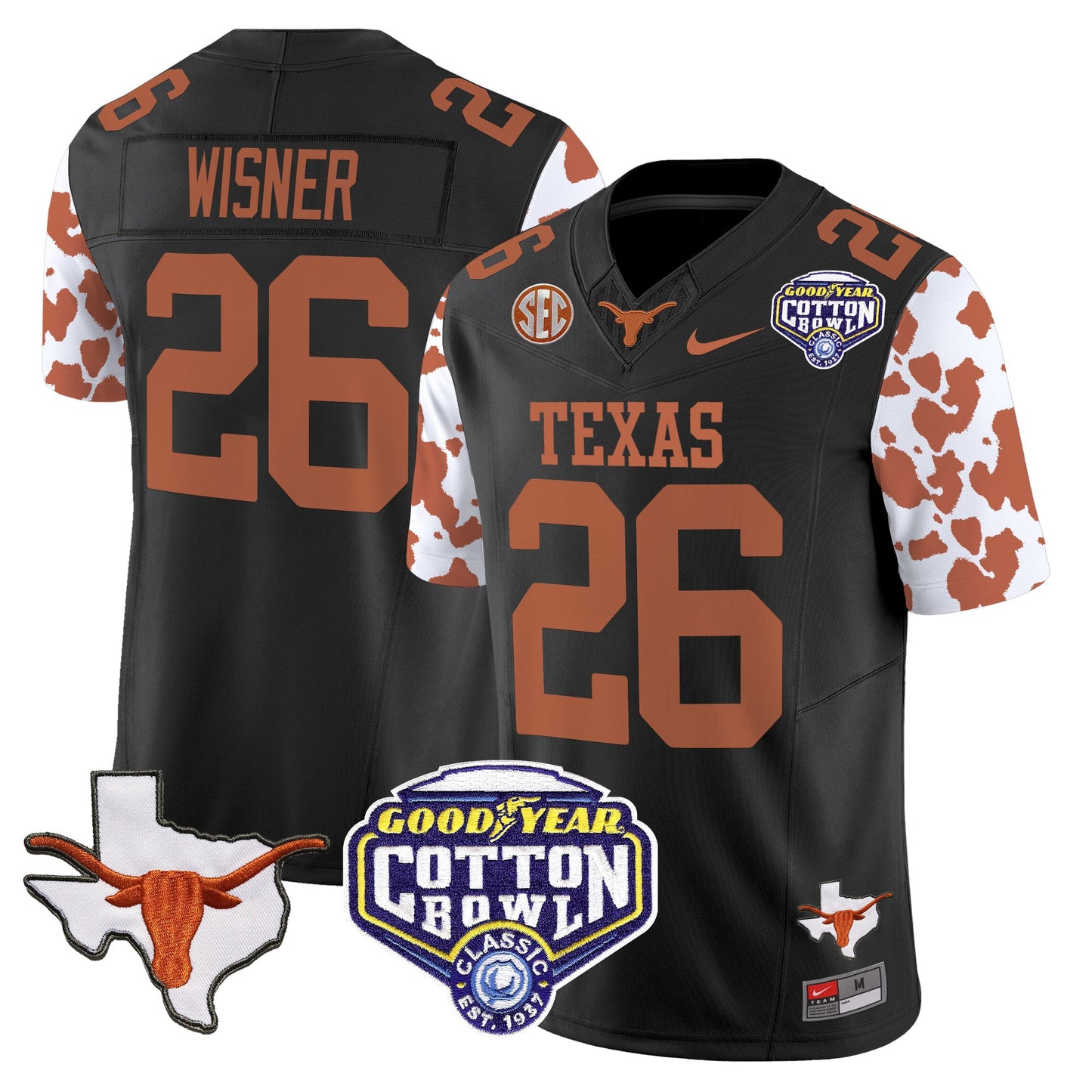 Texas Longhorns Cow Spots Cotton Bowl Patch Vapor Limited Jersey - All Stitched
