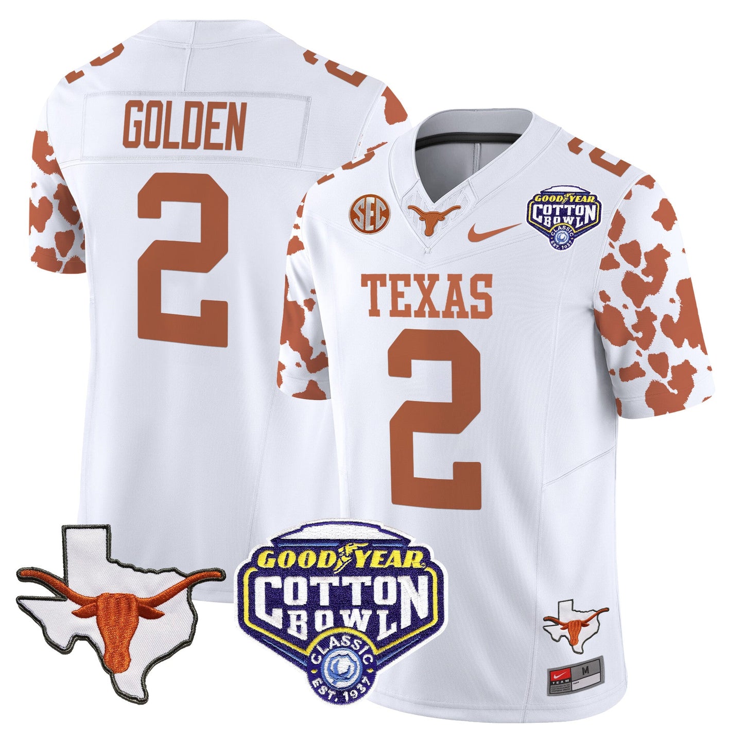 Texas Longhorns Cow Spots Cotton Bowl Patch Vapor Limited Jersey - All Stitched
