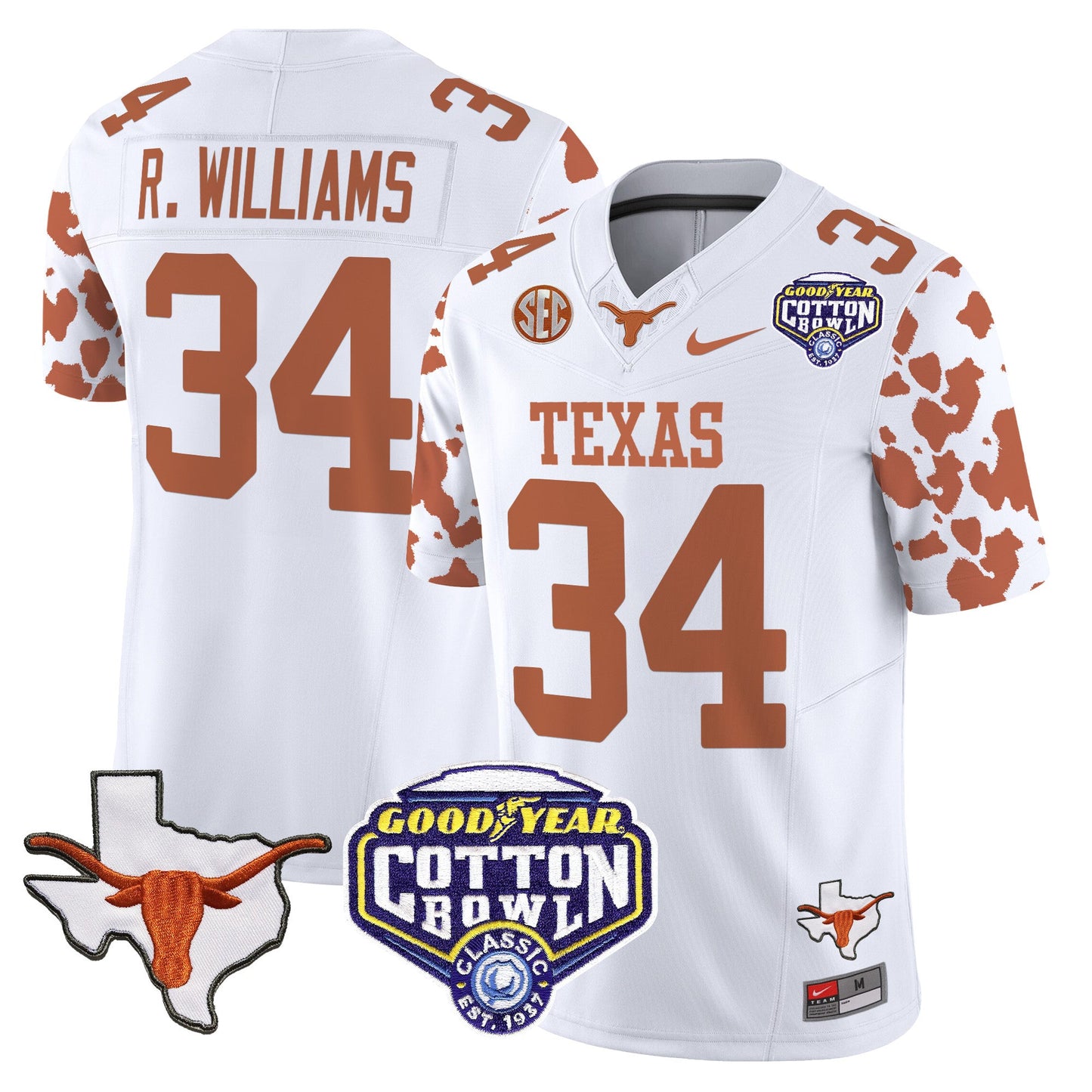 Texas Longhorns Cow Spots Cotton Bowl Patch Vapor Limited Jersey - All Stitched