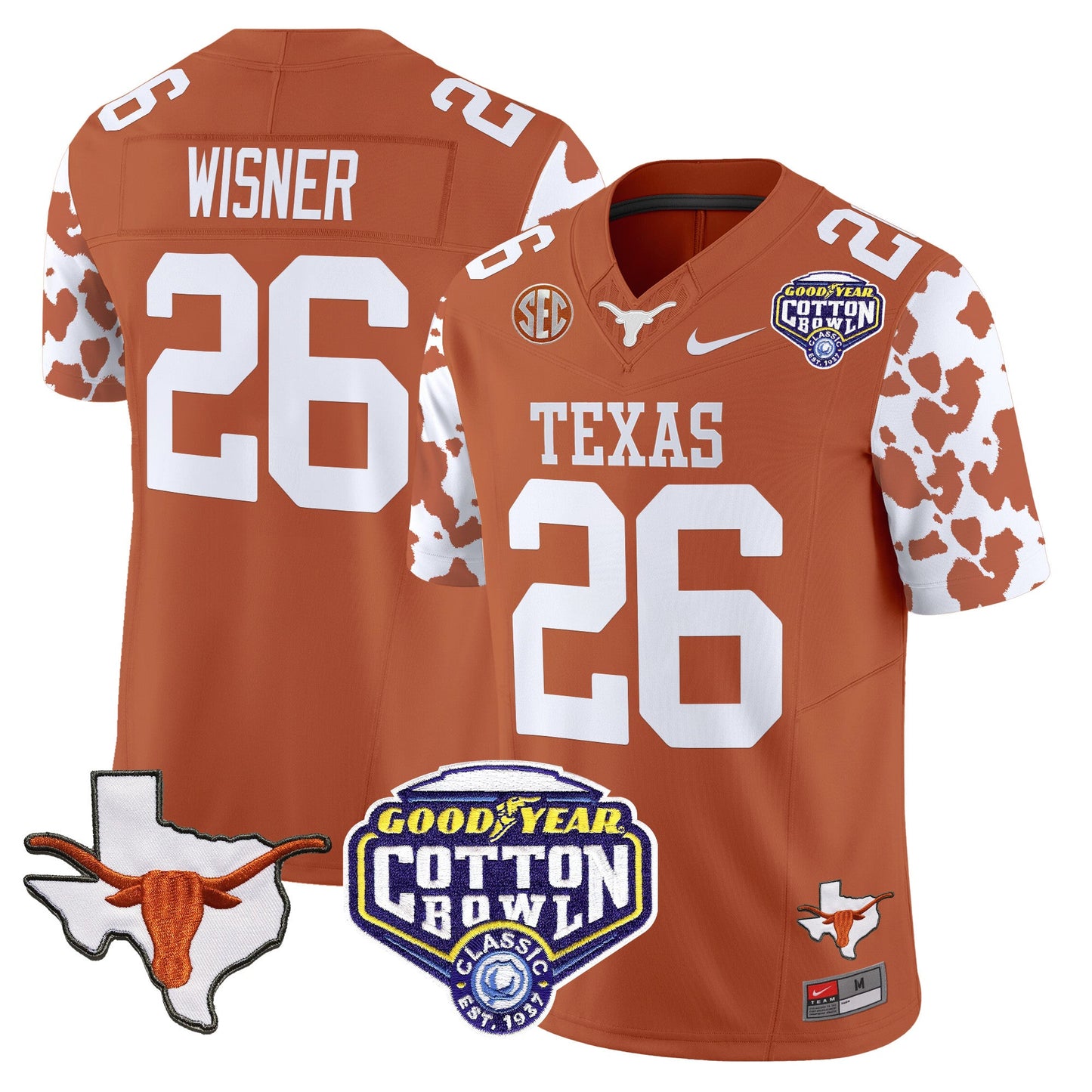 Texas Longhorns Cow Spots Cotton Bowl Patch Vapor Limited Jersey - All Stitched