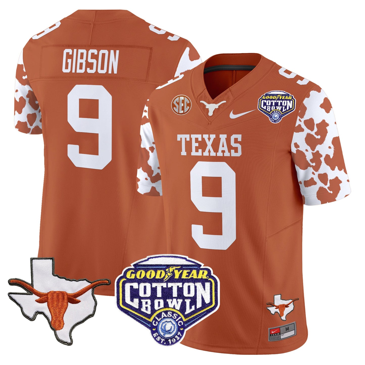 Texas Longhorns Cow Spots Cotton Bowl Patch Vapor Limited Jersey - All Stitched