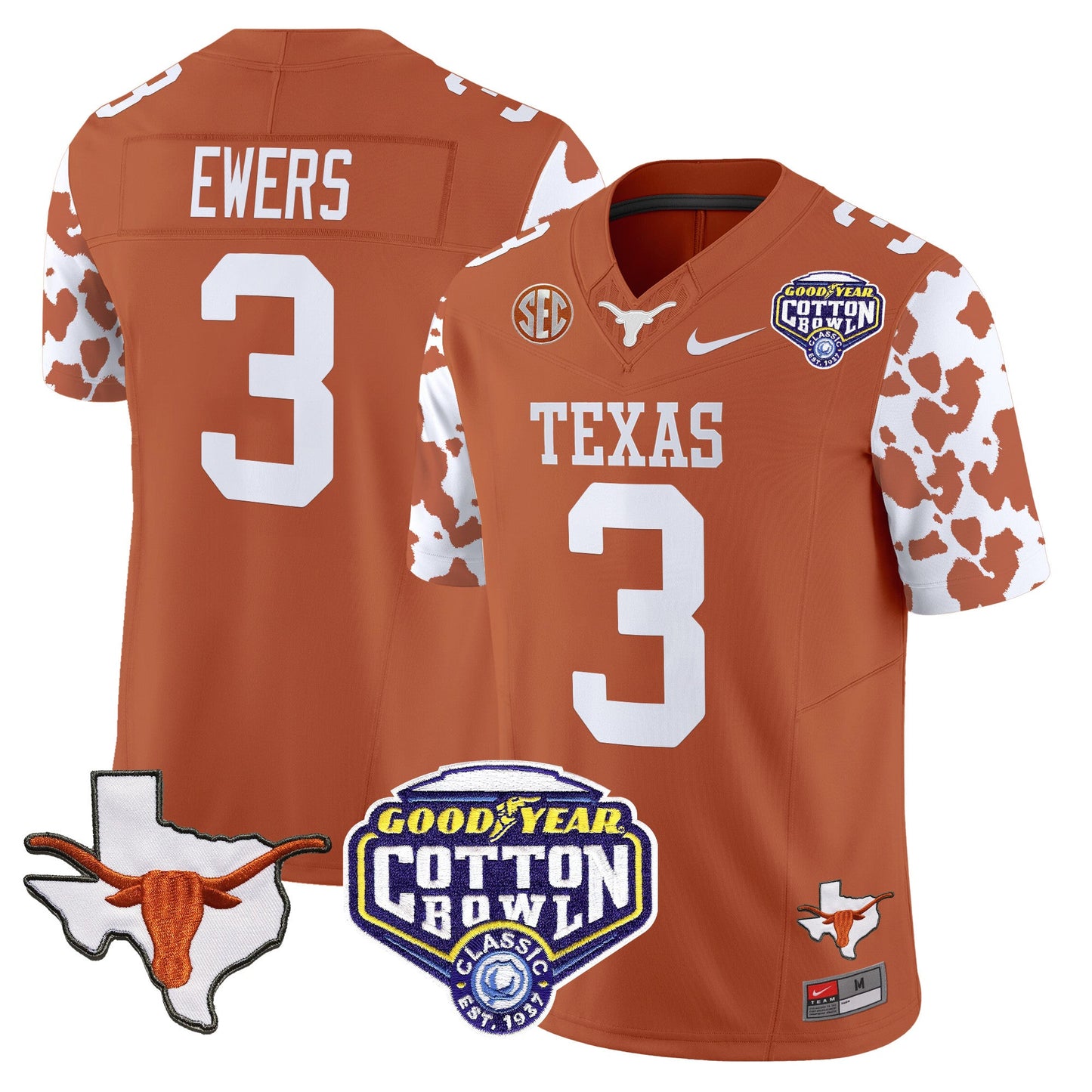 Texas Longhorns Cow Spots Cotton Bowl Patch Vapor Limited Jersey - All Stitched