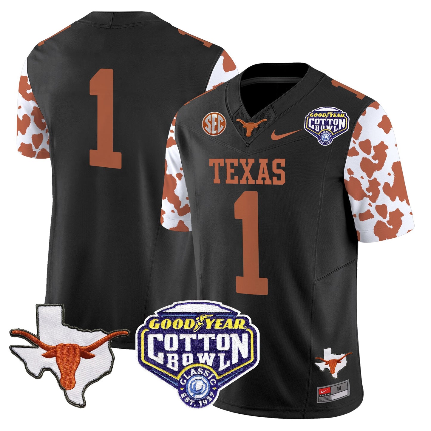 Texas Longhorns Cow Spots Cotton Bowl Patch Vapor Limited Jersey - All Stitched