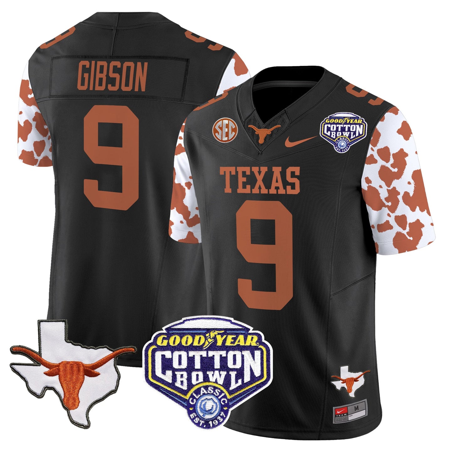 Texas Longhorns Cow Spots Cotton Bowl Patch Vapor Limited Jersey - All Stitched