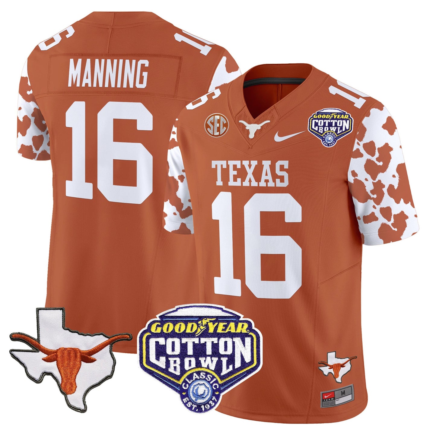Texas Longhorns Cow Spots Cotton Bowl Patch Vapor Limited Jersey - All Stitched