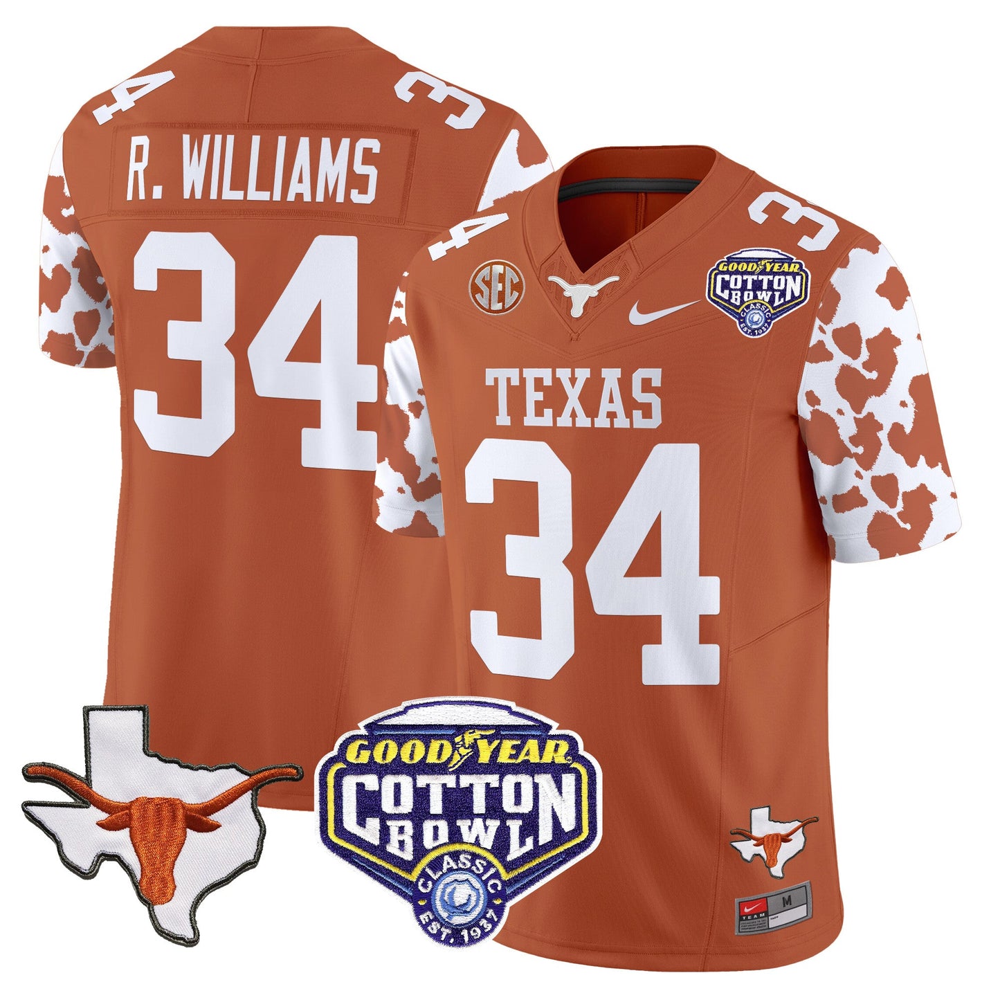 Texas Longhorns Cow Spots Cotton Bowl Patch Vapor Limited Jersey - All Stitched