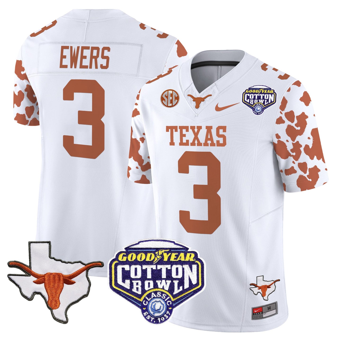Texas Longhorns Cow Spots Cotton Bowl Patch Vapor Limited Jersey - All Stitched