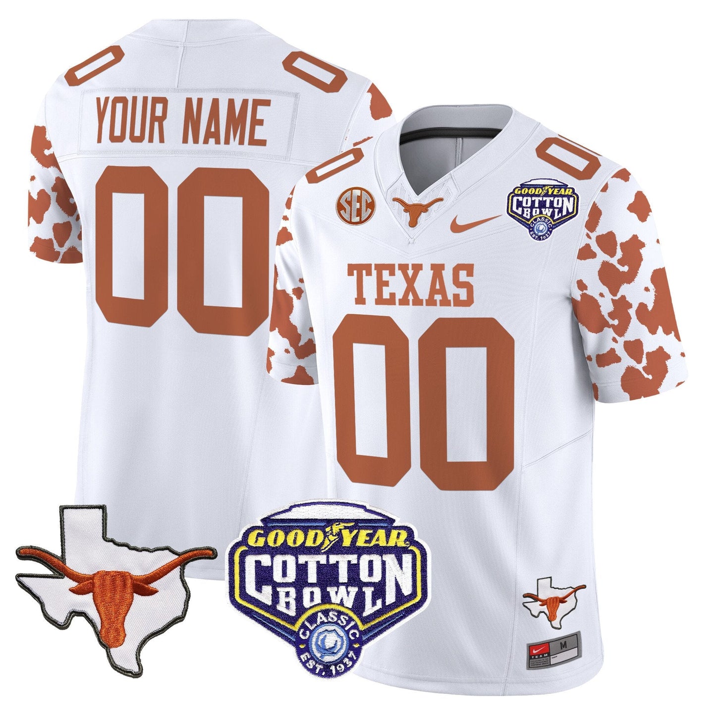 Texas Longhorns Cow Spots Cotton Bowl Patch Vapor Limited Custom Jersey - All Stitched
