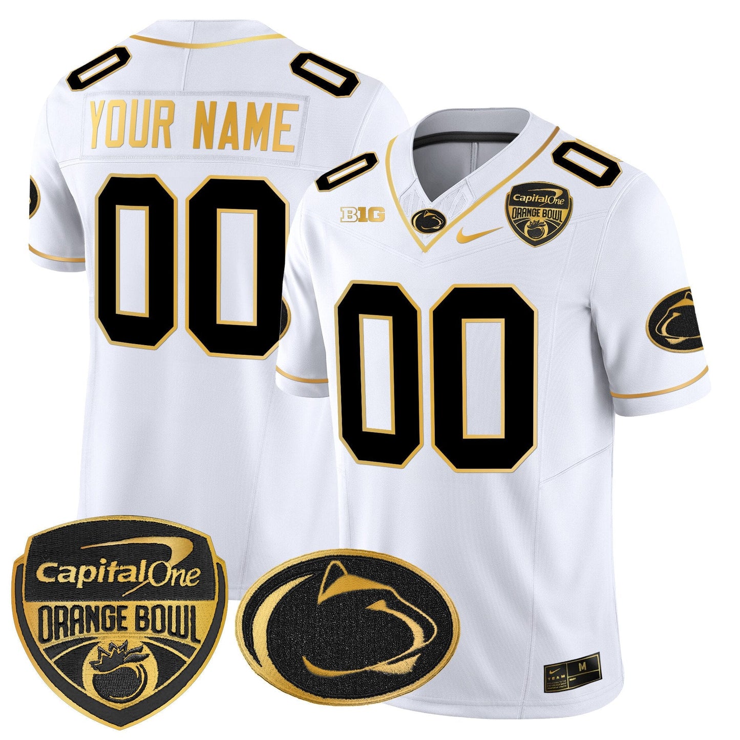 Penn State Nittany Lions Orange Bowl Patch Gold Vapor Limited Custom Jersey - All Stitched