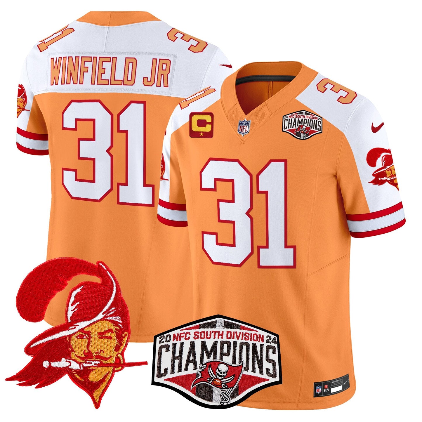Tampa Bay Buccaneers Throwback 2024 NFC South Division Champions Patch Vapor Limited Jersey - All Stitched