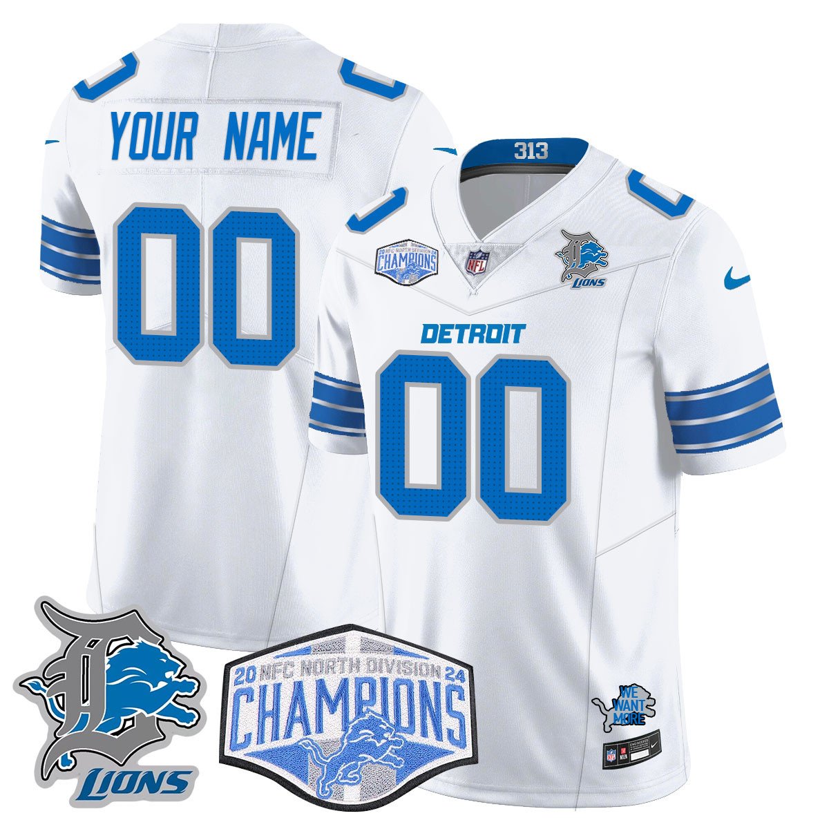 Custom Gender/Name Detroit Lions 2024 NFC North Champions Gold Jersey - All Stitche
