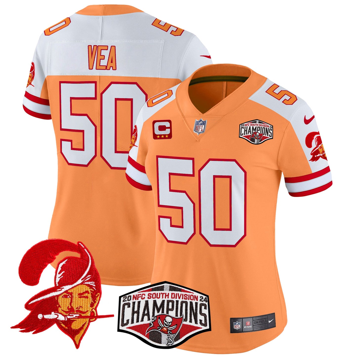 Women's Tampa Bay Buccaneers Creamsicle 2024 NFC South Division Champions Patch Vapor Limited Jersey - All Stitched