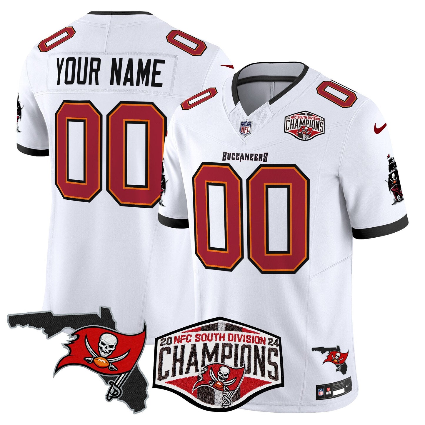 Buccaneers 2024 NFC South Division Champions Patch Vapor Limited Custom Jersey - All Stitched