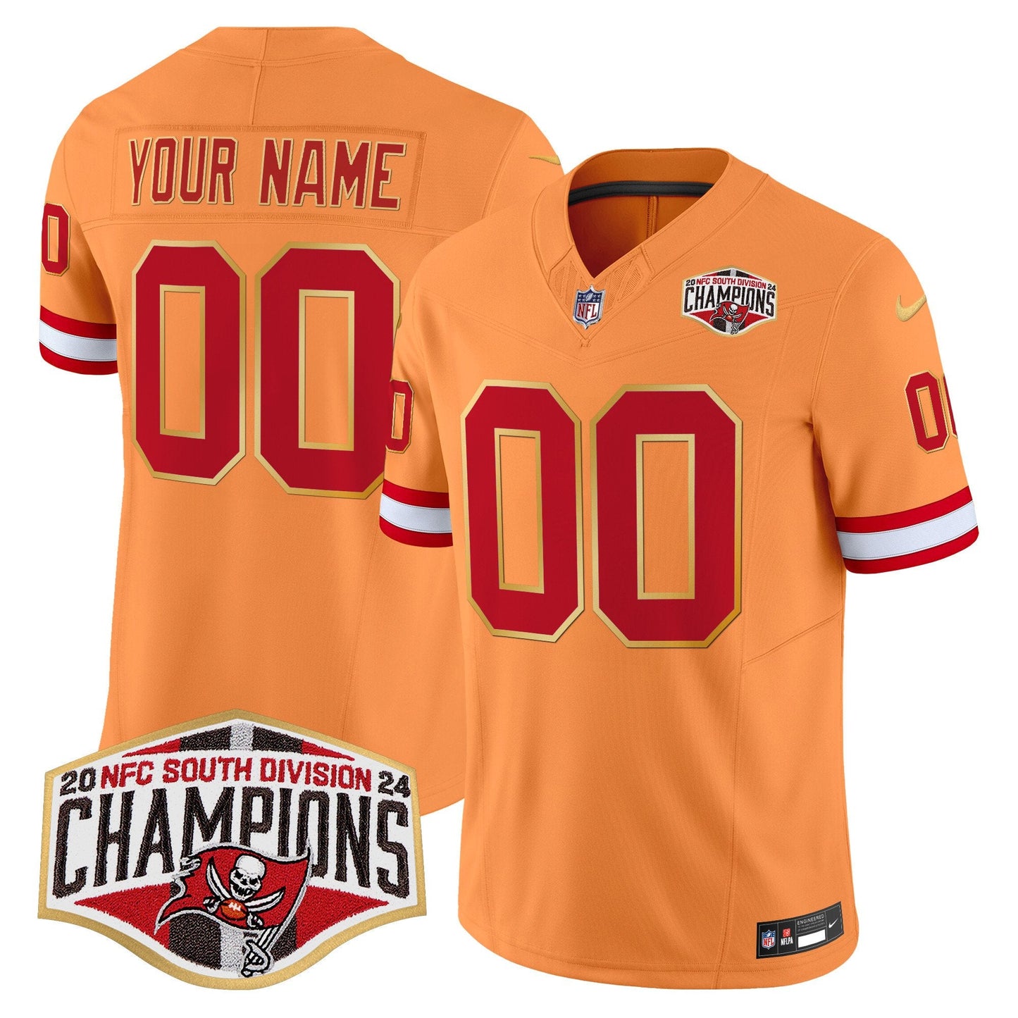 Buccaneers Creamsicle 2024 NFC South Division Champions Patch Gold Trim Vapor Limited Custom Jersey - All Stitched
