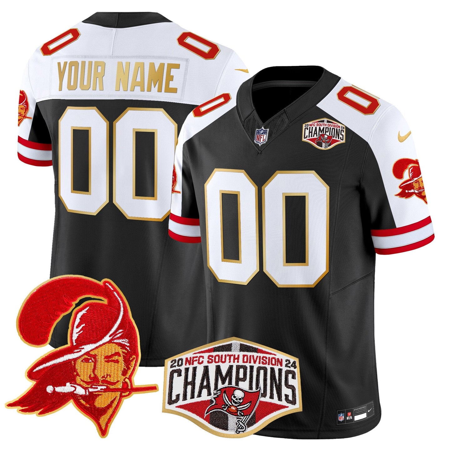 Buccaneers Creamsicle 2024 NFC South Division Champions Patch Gold Trim Vapor Limited Custom Jersey - All Stitched