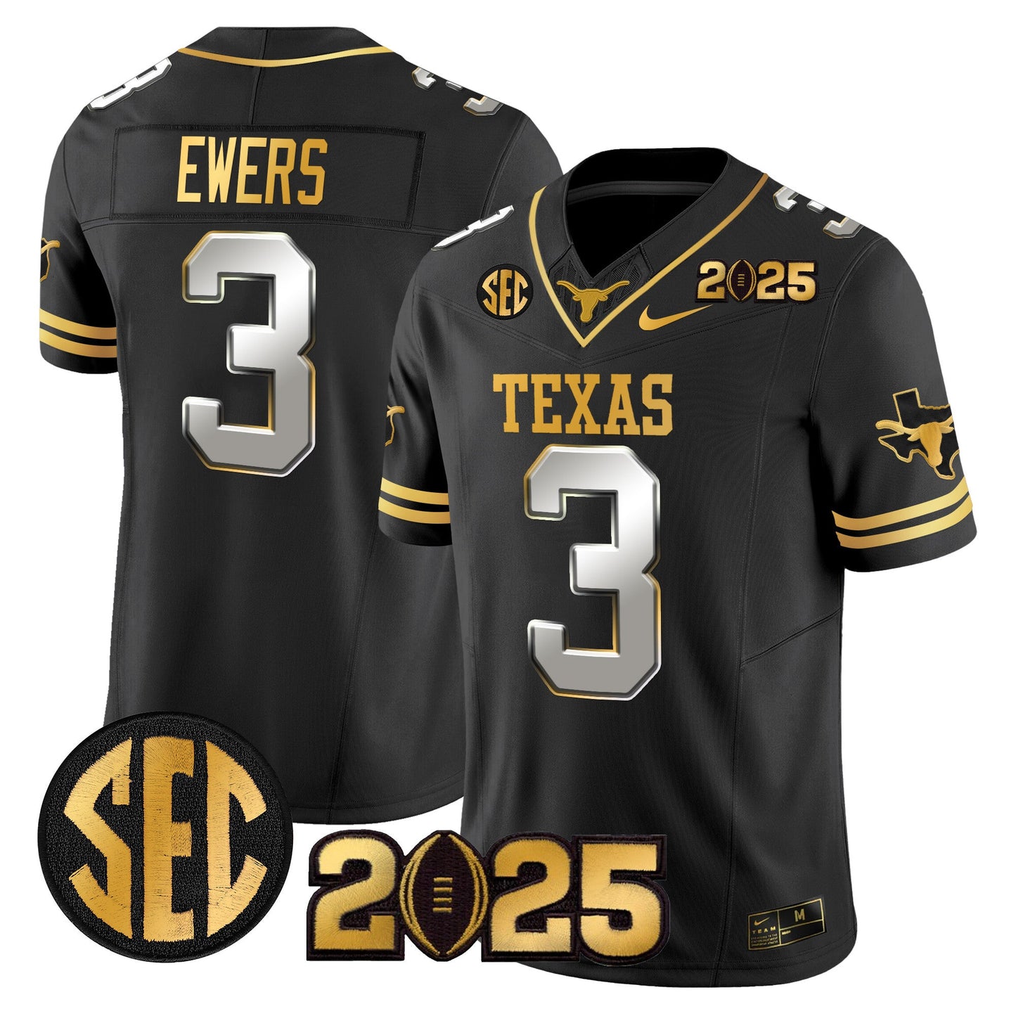 Texas Longhorns 2025 CFP Final Gold Patch Vapor Limited Jersey - All Stitched